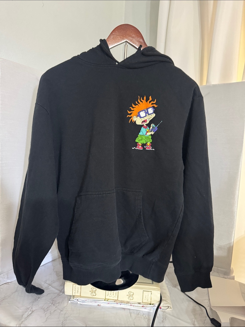 Nickelodeon Black Zip-Up Hoodie with Colorful Rugrats Embroidery